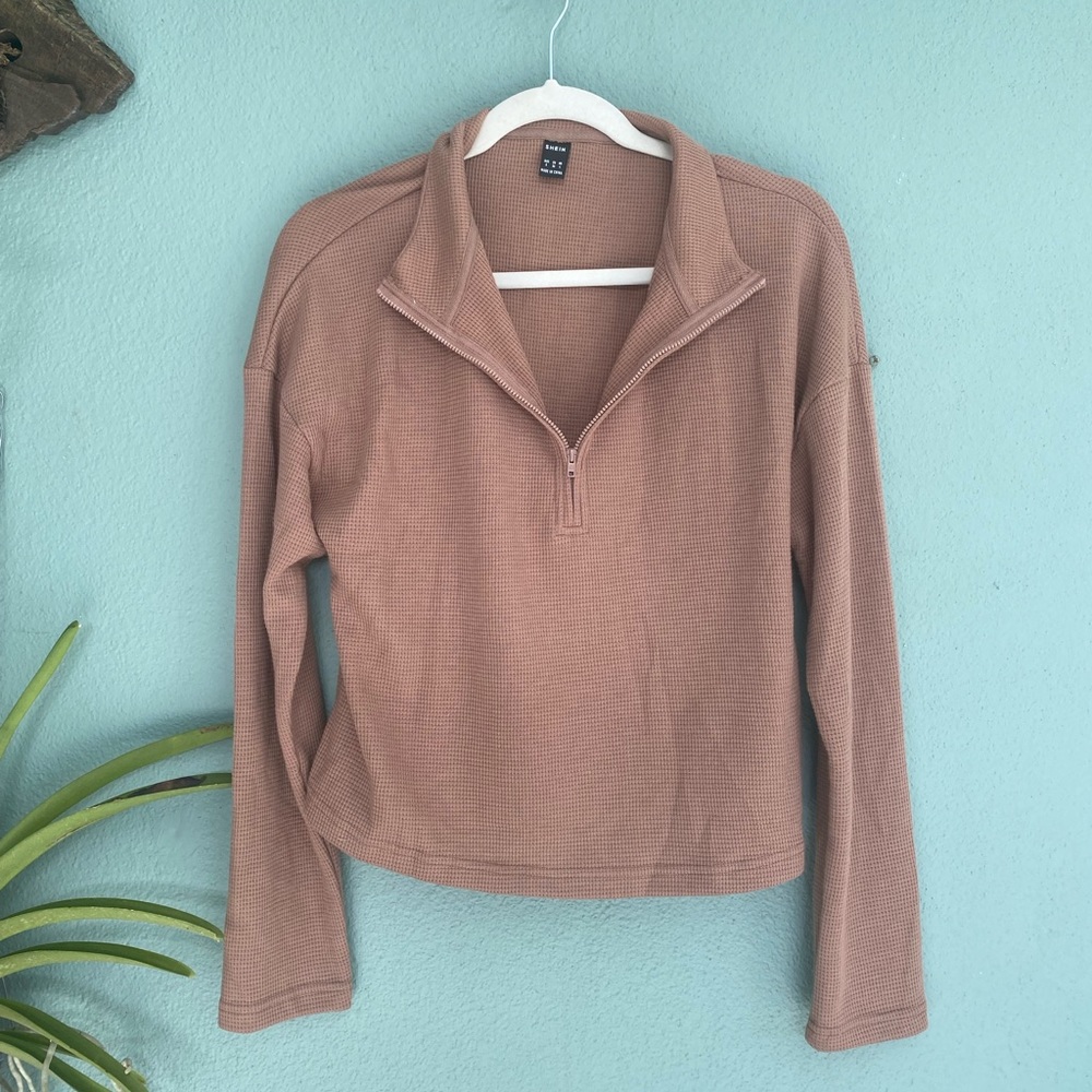 Shein Waffle Half Zip Sweater